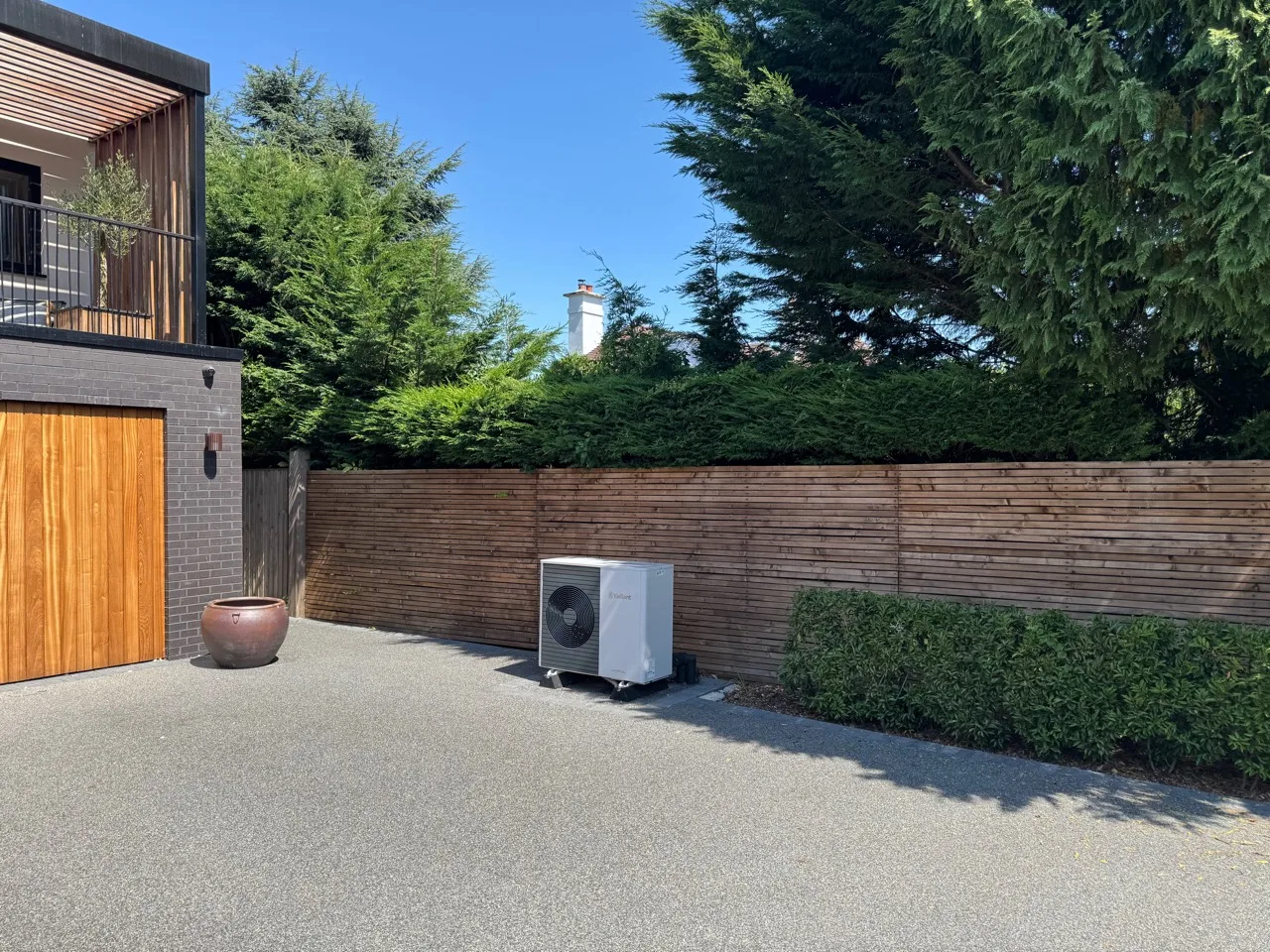 Vaillant air source heat pump installed beside a Lincolnshire home