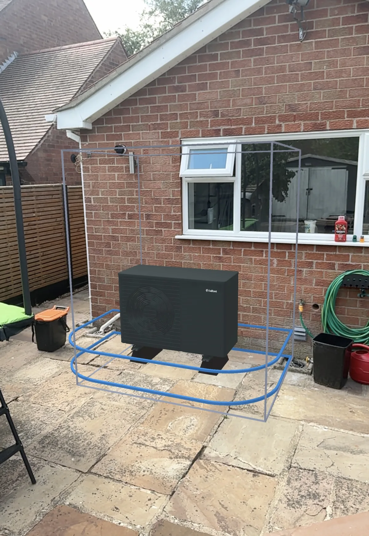 Vaillant Series 8.1 3.5 and 5 kW unit with grey airflow and blue 500 mm FSF clearances